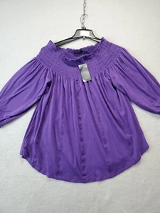 Lauren Ralph Lauren Purple Cotton Modal Knit Smocked Off Shoulder Top Size 1X - Picture 1 of 9