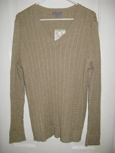 LAURA SCOTT GOLD METALLIC COTTON BLEND~RIBBED V~NECK SWEATER~SIZE XL~L/S~NWOT - Picture 1 of 5