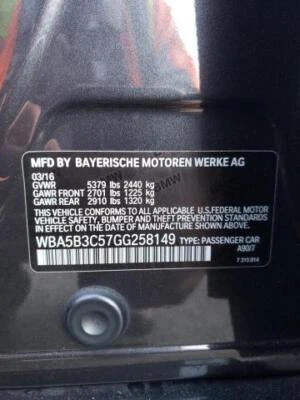 BMW 535I 2016 puerta trasera izquierda negra PW PL OEM 73 k millas K49845 Foto 1 de 4