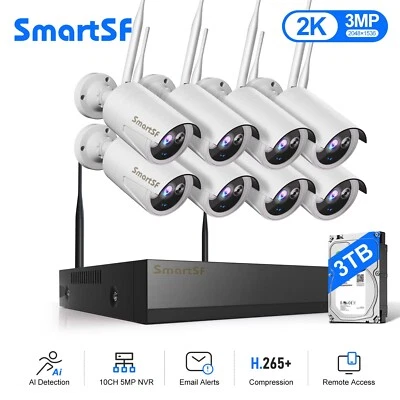 SMARTSF WiFi Security Cameras with 10CH NVR, Motion Detection 8pcs 3MP WiFi IP Camera 3T