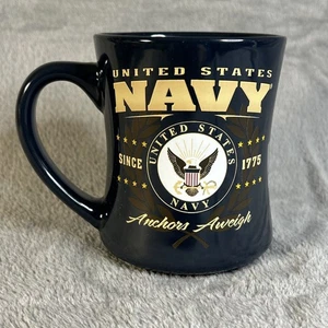 U.S. Navy Anchors Aweigh Coffee Mug 12oz Blue Gold Ceramic Cracker Barrel USA - Picture 1 of 6