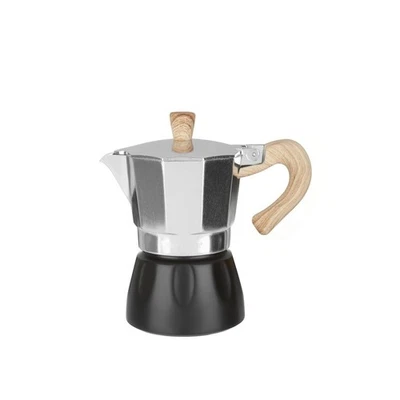 KASANOVA Caffettiera 3 Tazze Argento e Nera in Lega di Alluminio Nero t e c F1CS - Immagine 1 di 4