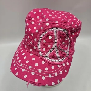 Peace Zeichen Mütze Kappe tailliert Damen Einheitsgröße rosa gepunktet Strass NYLA - Bild 1 von 22