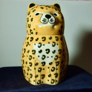 Pier 1 LEOPARD Katze Keramik 9" dichte Gummidichtung Keksdose/Sortenbehälter - Bild 1 von 5