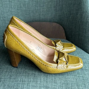 Tod's Women’s Yellow/Green Patent Leather Square Toe Loafer Pumps Size 9 EUC! - Picture 1 of 11