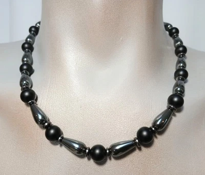 Collar de piedra de ágata y hematita negra de 20" para hombre hecho a mano en EE. UU. Foto 1 de 4