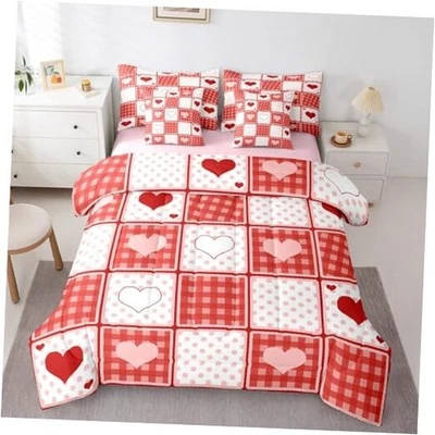  Juego de edredón Red Hearts 7 piezas rosa amor niños niñas polka gemelo rojo blanco rosa Foto 1 de 4