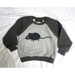 Mini Rodini Mouse Rat Sweatshirt, Grey Raglan 4T 5T - Picture 1 of 3