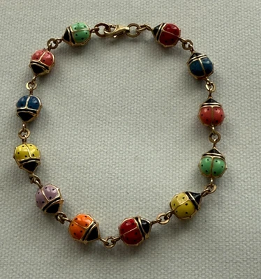 Brazalete Ladybug oro 10K esmalte multicolor 7,5 pulgadas 3,54 gramos Foto 1 de 4