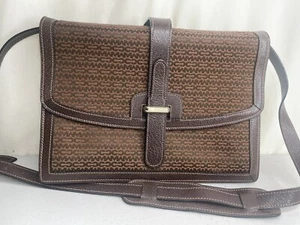 Vtg MARK CROSS Monogram Canvas Italian Brown Leather Crossbody Purse Rare Htf - Picture 1 of 21