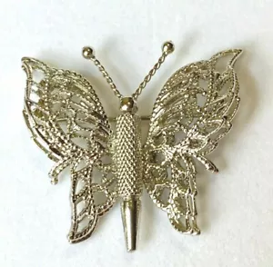 Monet Butterfly Brooch Silver Tone Vintage 1960's Layered Wings Open Work Marked - Picture 1 of 7