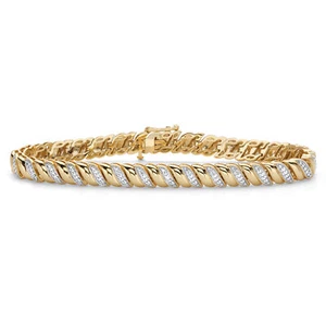 Diamond Accent 18k Gold-Plated Two-Tone S-Link Bracelet 7.25" - Picture 1 of 1