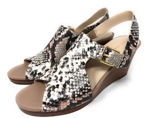 Cole Haan Philomina Wedge Sandal Sz 9.5 B Snakeskin Embossed Leather Slingback - Picture 1 of 12