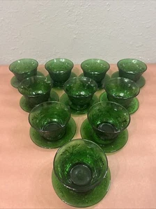 10 Vintage Anchor Hocking Custard Cups & Plates ~ Forest Green Sandwich Glass - Picture 1 of 11