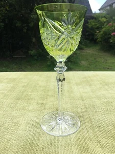 Vaso de vino vintage checo bohemio de cal corvejón de cristal transparente cortado a transparente - Imagen 1 de 12