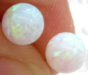 9CT GOLD OPAL BALL STUD EARRINGS CABOCHON 6mm 9 CARAT YELLOW GOLD NEW BOXED - Picture 1 of 6