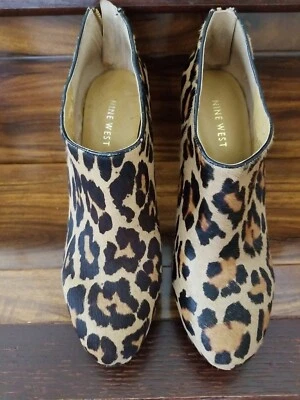 Nine West Womens Calf Hair Leopard Platform Stiletto Heels Booties Sz 7.5 - Image 1 of 4