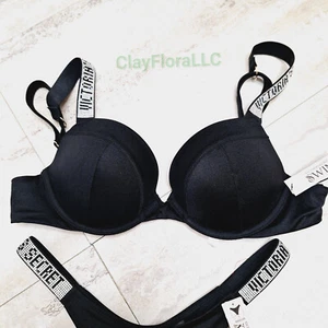 Victoria's Secret VERY SEXY Push Up SWIM SET rhinestones shine black logo add 1 - Picture 1 of 13