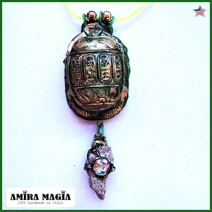 Beetle Scarab Egyptian Queen Eye of Horus God Pendant Necklace Talisman Amulet - Picture 1 of 24
