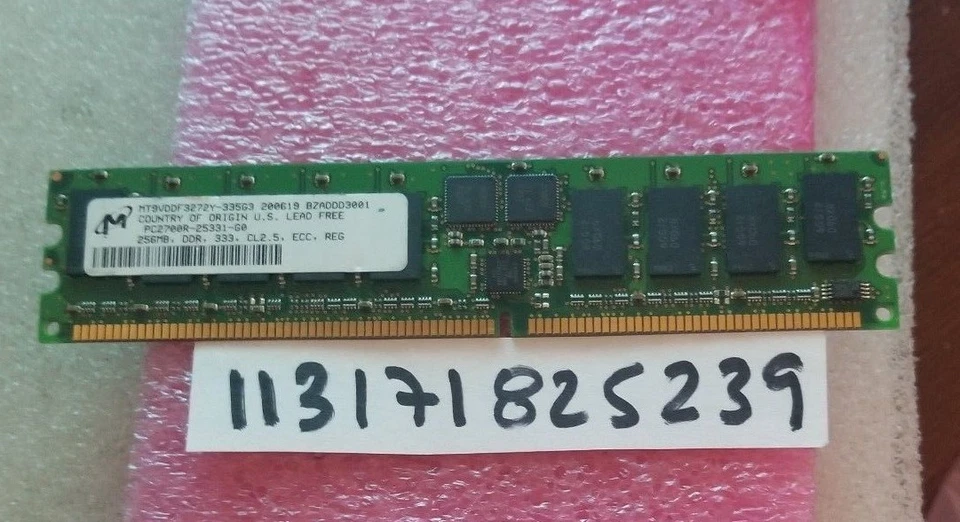 256MB PC DDR DDR1 PC2700R DDR-333 2700 333 184PIN ECC-REG SINGLE RANK  32X8 1RX8 - Image 1 of 1