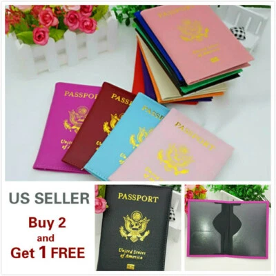 CUERO PORTA PASAPORTE FUNDA CARTERA ESTUCHE VIAJE EMBLEMA DORADO Foto 1 de 4