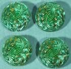 Czech Hand-Gilded Glass Buttons Four Green & Gold 1″ / 2.5 cm Jablonec Gablonz