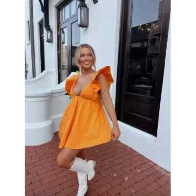 For Love & Lemons Clementine Mini Poplin Dress Orange Cocktail Party sz XS - Image 1 of 4