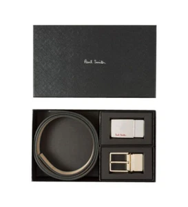 Paul Smith Hombre Negro Firma Rayas Cuero Cut-To-Fit Cinturón Reversible Kit - Imagen 1 de 7