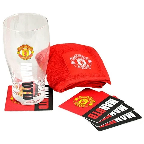 MANCHESTER UNITED  MINI BAR SET PINT (GLASS,BAR TOWEL,4 COASTER) OFFICIAL Cover