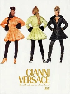 1992 Versace Yasmeen Ghauri Claudia Schiffer Turlington 1 página anuncio de revista - Imagen 1 de 1