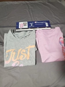 Champion Girl's 2 Pack Polyester & Cotton Graphic Print Active Tees Size 5/6 - Picture 1 of 3