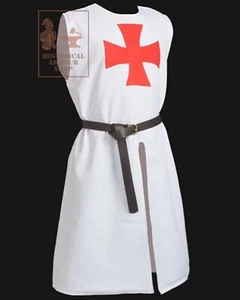 WEEKEND SALE Medieval Knight Surcoat Tabard White Hospitaller Templar Tunic - Picture 1 of 4