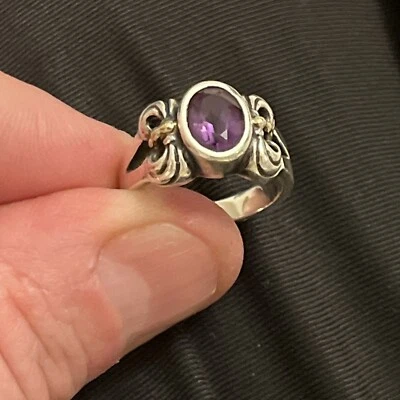Кольцо с драгоценным камнем аметистом 925 и 18 карат из стерлингового серебра Lagos Caviar размер 6,75 - Изображение 1 из 4