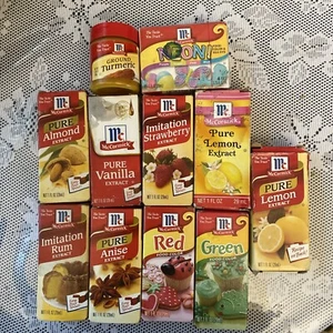 McCormick Lot (11) Almond Strawberry Anise Turmeric Lemon Rum Vanilla Food Color - Picture 1 of 1