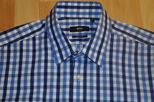 HUGO BOSS Camisa Manga Corta KW 42 - 16 1/2 Azul Cuadros Hombre - Imagen 1 de 5