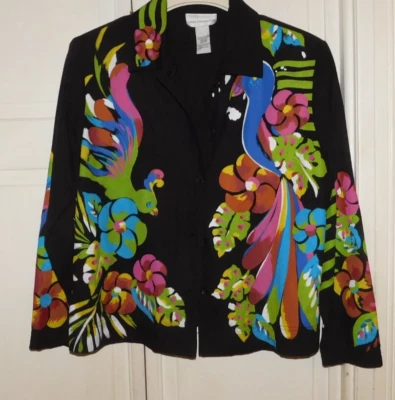CHAQUETA DE SEDA PARA MUJER GOODE IMPRESSIONS USADA TALLA MEDIANA PINTADA PÁJARO Y FLORAL Foto 1 de 3