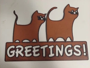 Rustic Metal Cat Hanging Greetings! Sign - Picture 1 of 1