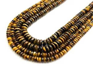 Natural Tiger's Eye Smooth Polished Rondelle Round Flat Gemstone Beads - RD34 - Picture 1 of 4