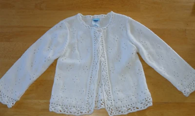 ANTIGUO SUÉTER CÁRDIGAN LS BLANCO LINDO AZUL MARINO NIÑA 1 BOTÓN-4T-APENAS USADO Foto 1 de 3