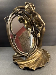 Antique Figural Mirror Statue/Semi Nude Maiden/Signed/Art Nouveau/France C.1925 - Picture 1 of 20