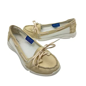Rockport 9.5 Women's Cream & White Suede Leather Washable Slip On Boat Shoes - Picture 1 of 11