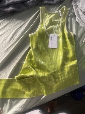 Helmut Lang Women's Asymmetric Sequins Tank TOP Acid Green NWT Sz XS Retail $365 - Image 1 of 4