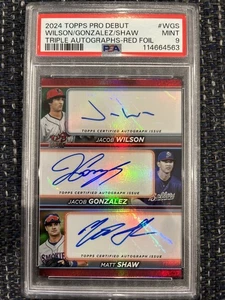 2024 Topps Pro Debut J. Wilson/J. Gonzalez/M. Shaw Red Foil Triple Auto /10 - Picture 1 of 2