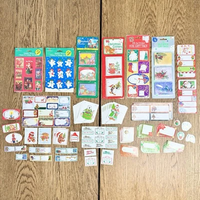 Vintage Estate Sale Christmas Labels & Stickers Lot Holiday Gift Tags Assortment - Image 1 of 4