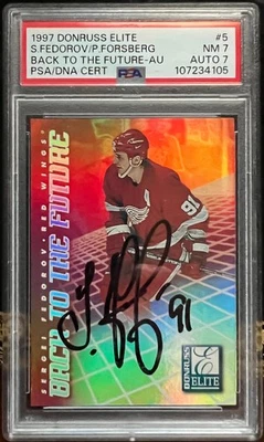 97/98 DONRUSS ELITE BACK TO THE FUTURE AUTOGRAPH FEDEROV/FORSBERG #0096/1500 - Image 1 of 2