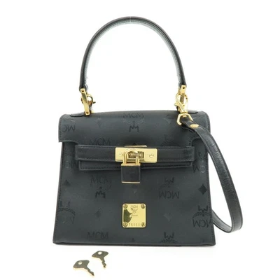 MCM Visetos PVC Cuero 2 Vías Bolso de Mano Bolso de Hombro Negro Auténtico Usado Envío Foto 1 de 4