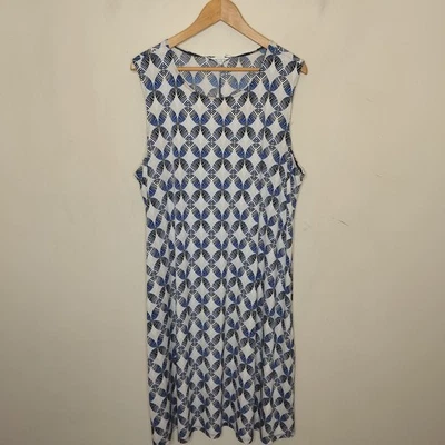 Kasper Size 2X Midi Dress Blue Geometric Stretch Jersey Sleeveless Women's - Image 1 of 4