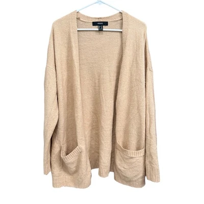 Forever 21 Tan Knit Open Front Cardigan Sweater Pockets Casual Womens - Image 1 of 4