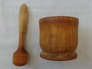 Antique Rustic Mortar & Pestle Old Primitive Pounder Bowl Food Grinding Vtg Wood - Picture 1 of 9