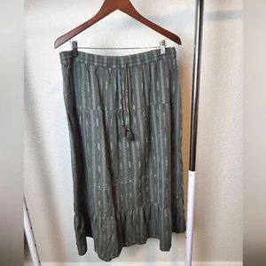 J Jill Cotton Aztec Boho Pinted Tieres Midi Green Skirt 1X - Picture 1 of 5